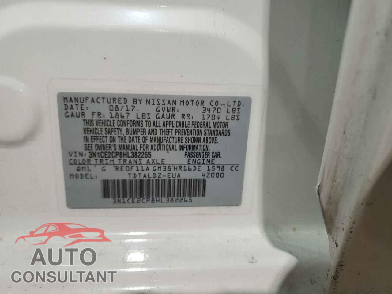 NISSAN VERSA 2017 - 3N1CE2CP8HL382265