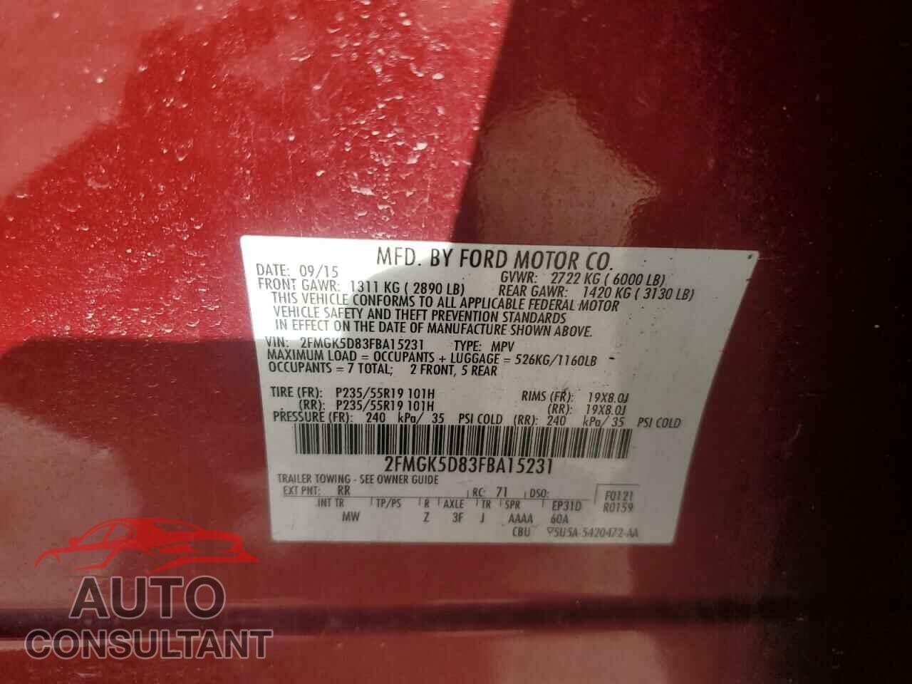 FORD FLEX 2015 - 2FMGK5D83FBA15231