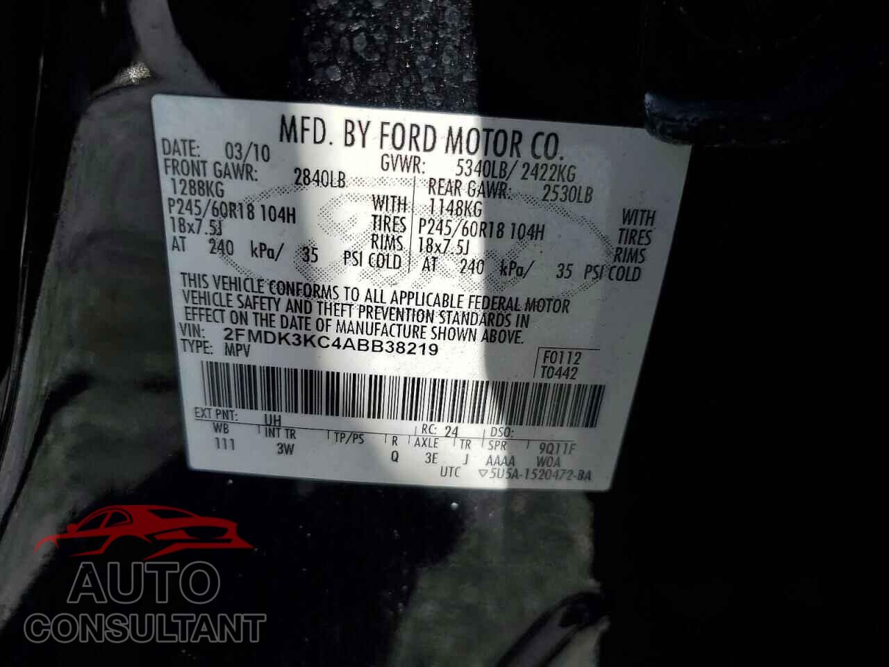 FORD EDGE 2010 - 2FMDK3KC4ABB38219
