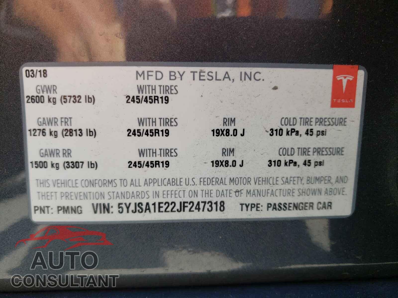 TESLA MODEL S 2018 - 5YJSA1E22JF247318