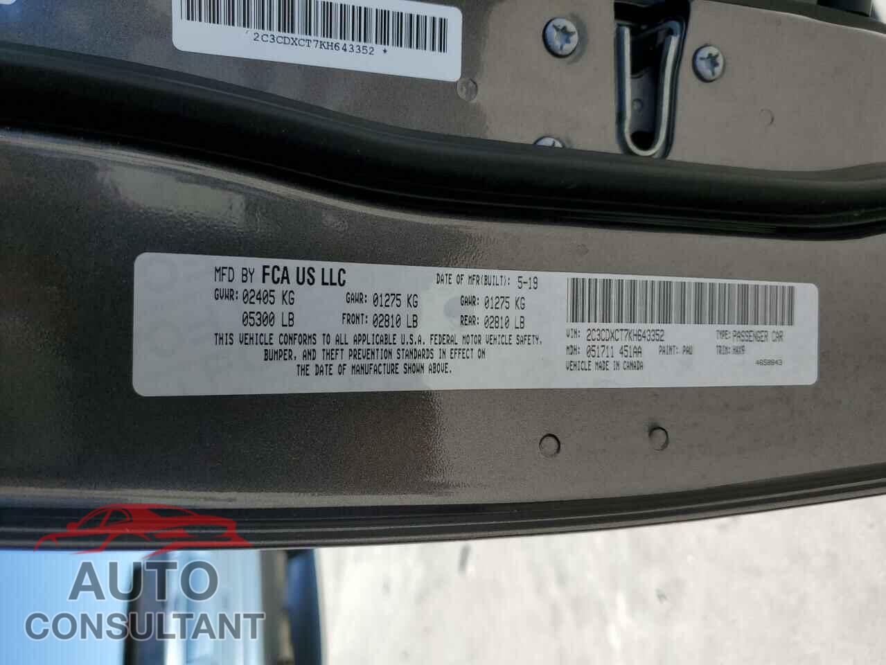 DODGE CHARGER 2019 - 2C3CDXCT7KH643352