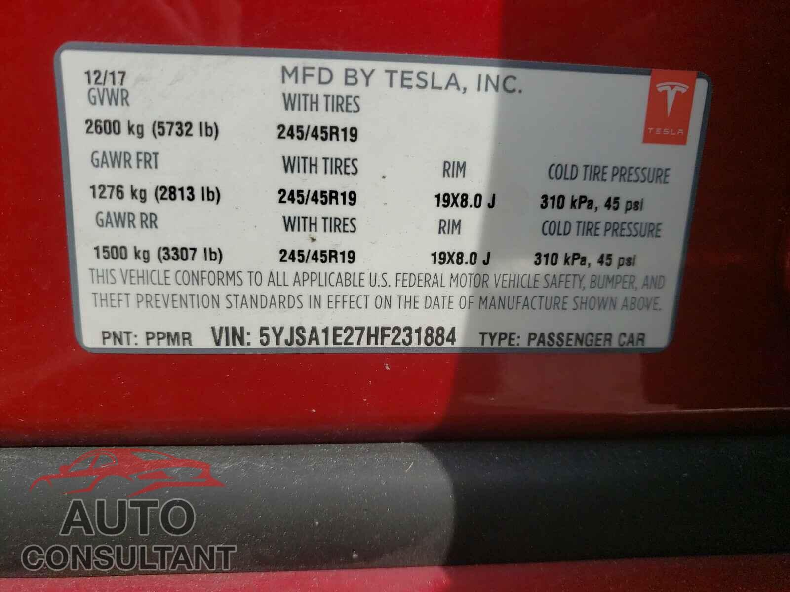 TESLA MODEL S 2017 - 5YJSA1E27HF231884