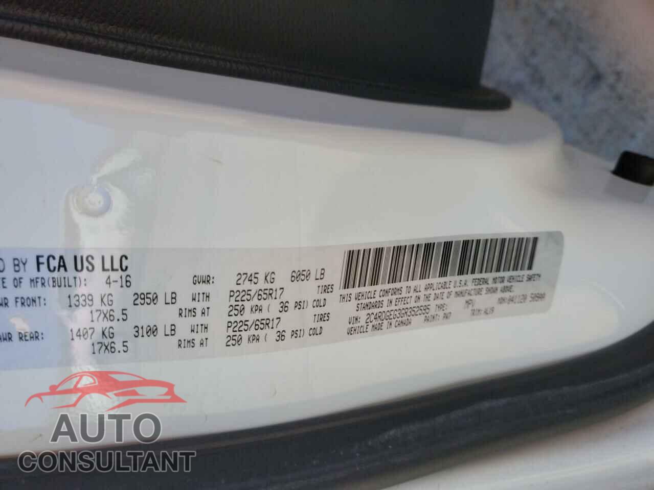 DODGE CARAVAN 2016 - 2C4RDGEG3GR352595