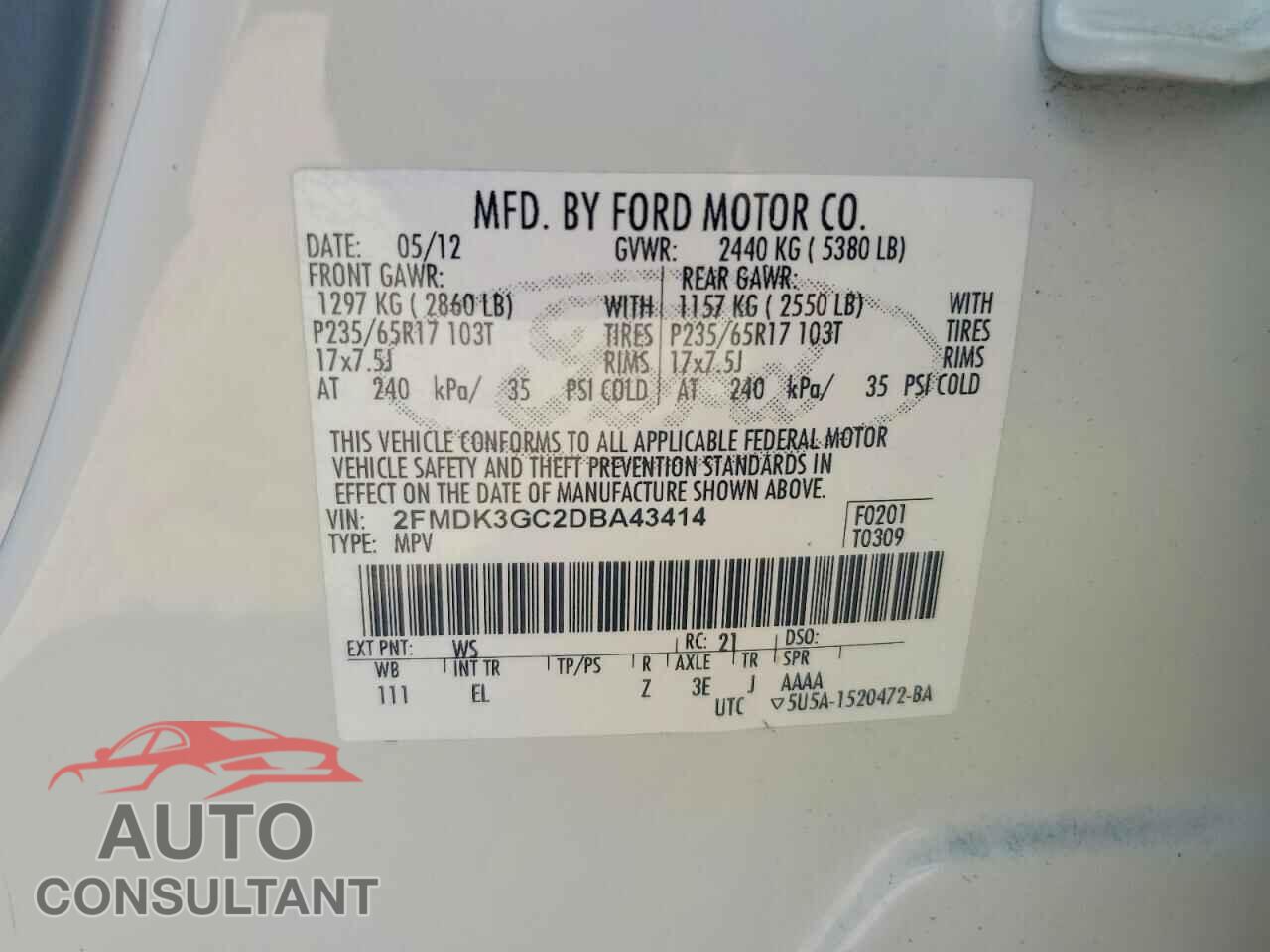 FORD EDGE 2013 - 2FMDK3GC2DBA43414