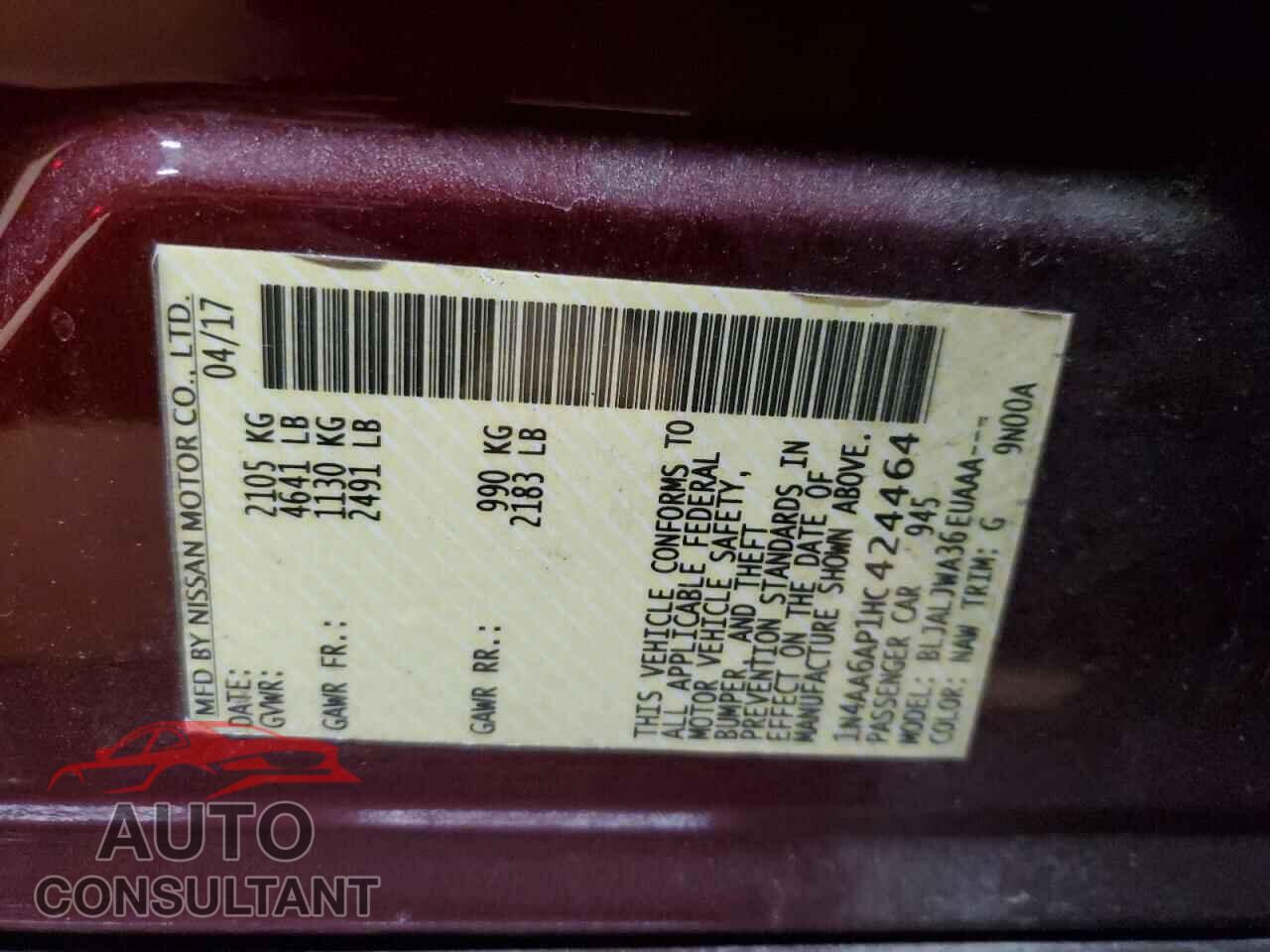 NISSAN MAXIMA 2017 - 1N4AA6AP1HC424464