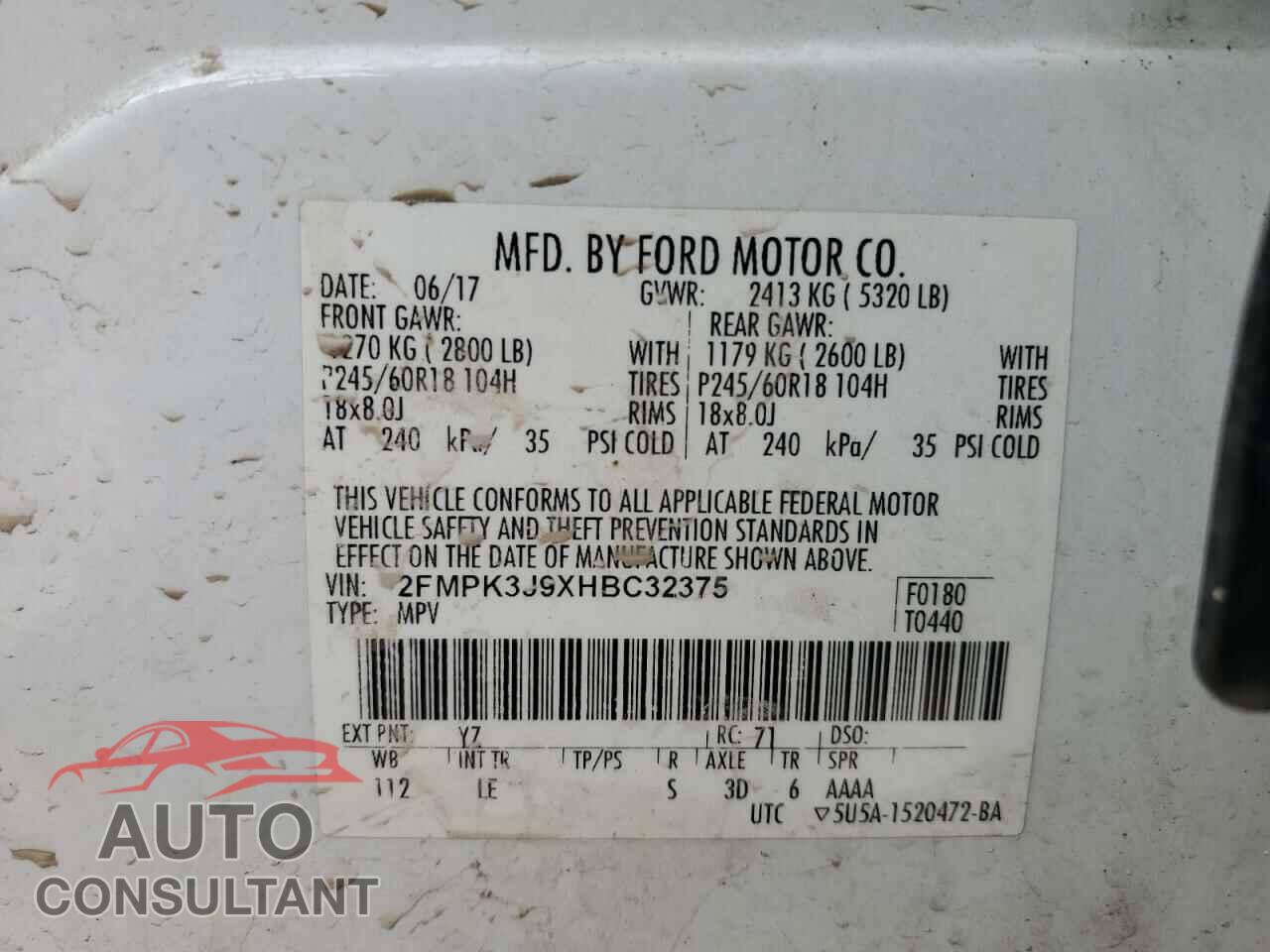 FORD EDGE 2017 - 2FMPK3J9XHBC32375