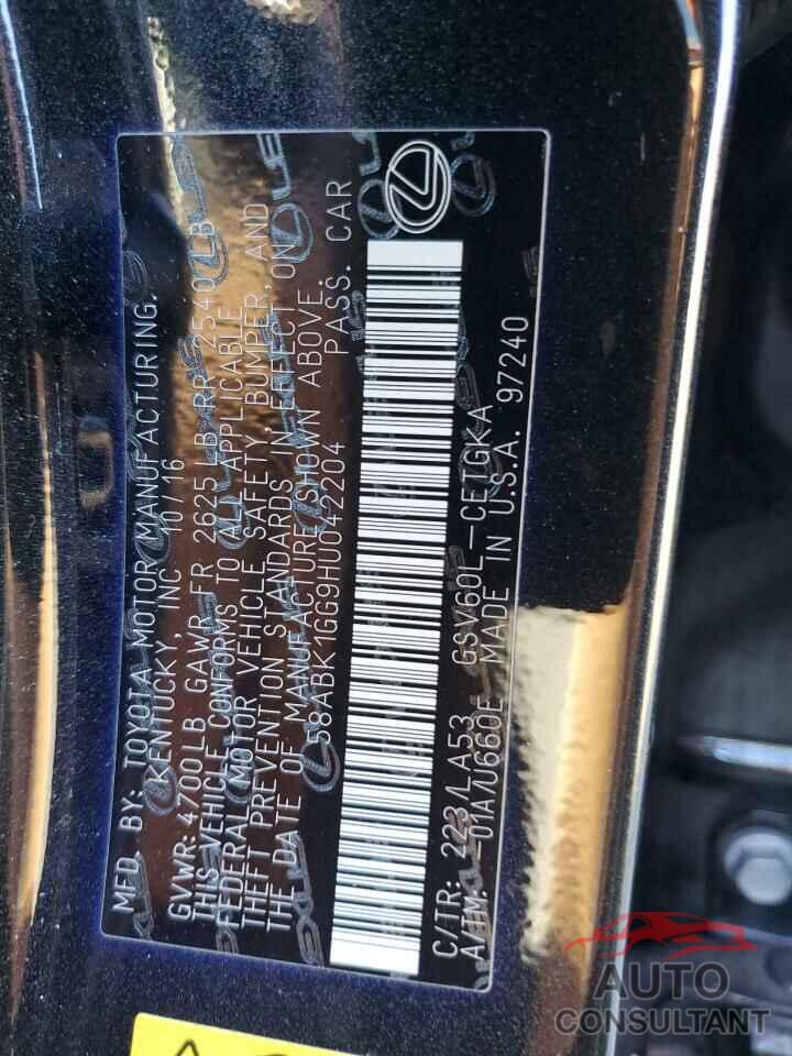 LEXUS ES350 2017 - 58ABK1GG9HU042204