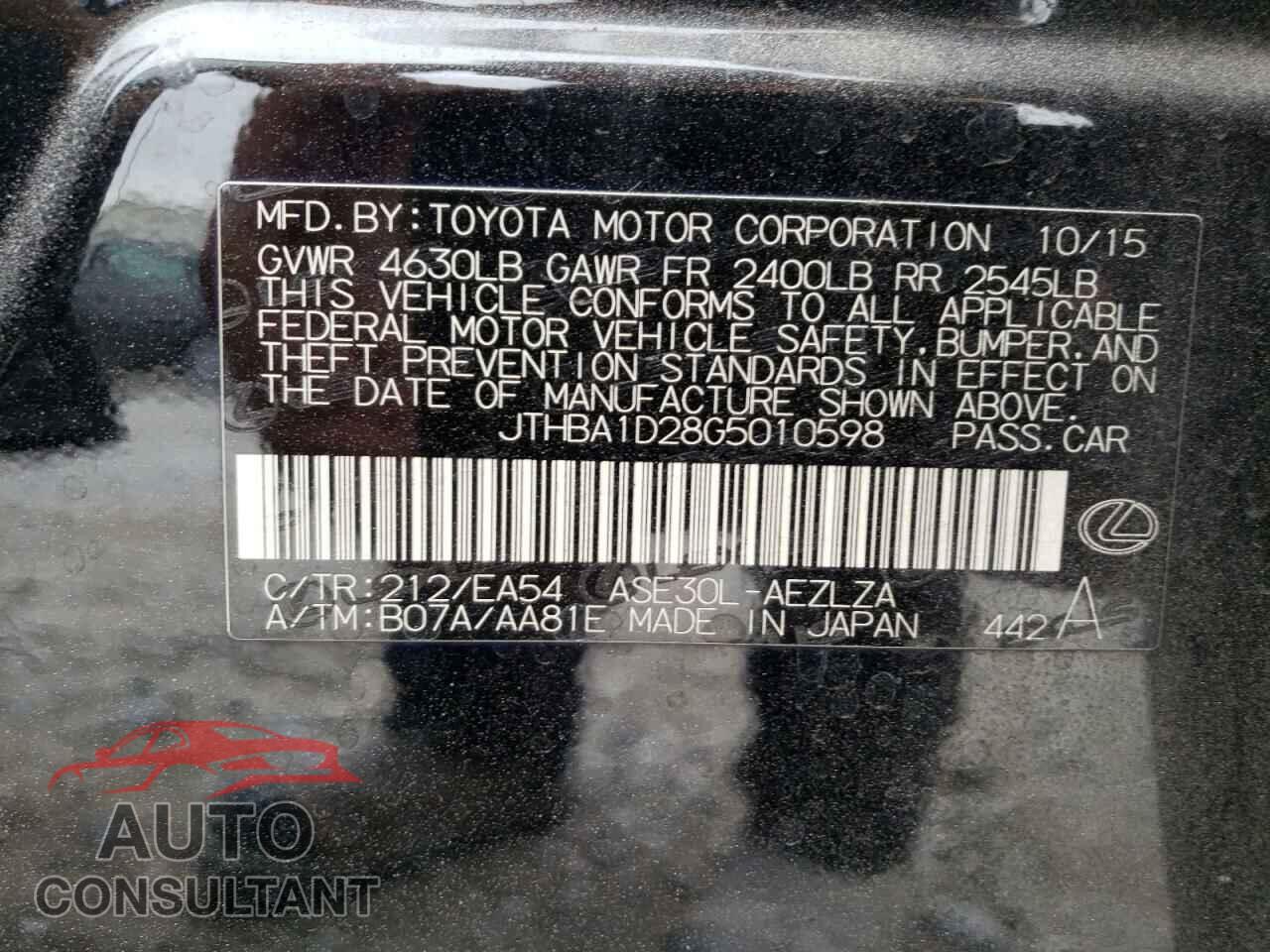LEXUS IS 2016 - JTHBA1D28G5010598