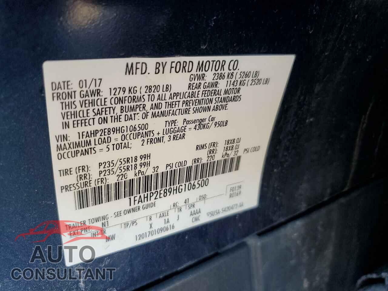 FORD TAURUS 2017 - 1FAHP2E89HG106500