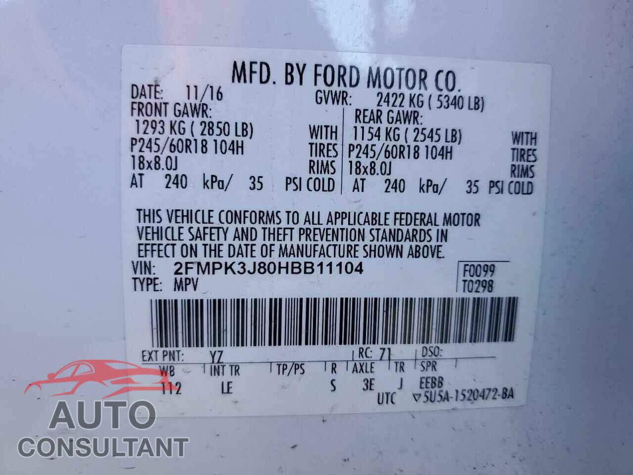 FORD EDGE 2017 - 2FMPK3J80HBB11104