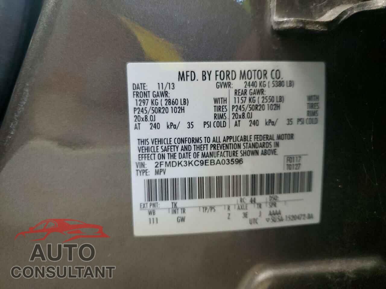 FORD EDGE 2014 - 2FMDK3KC9EBA03596