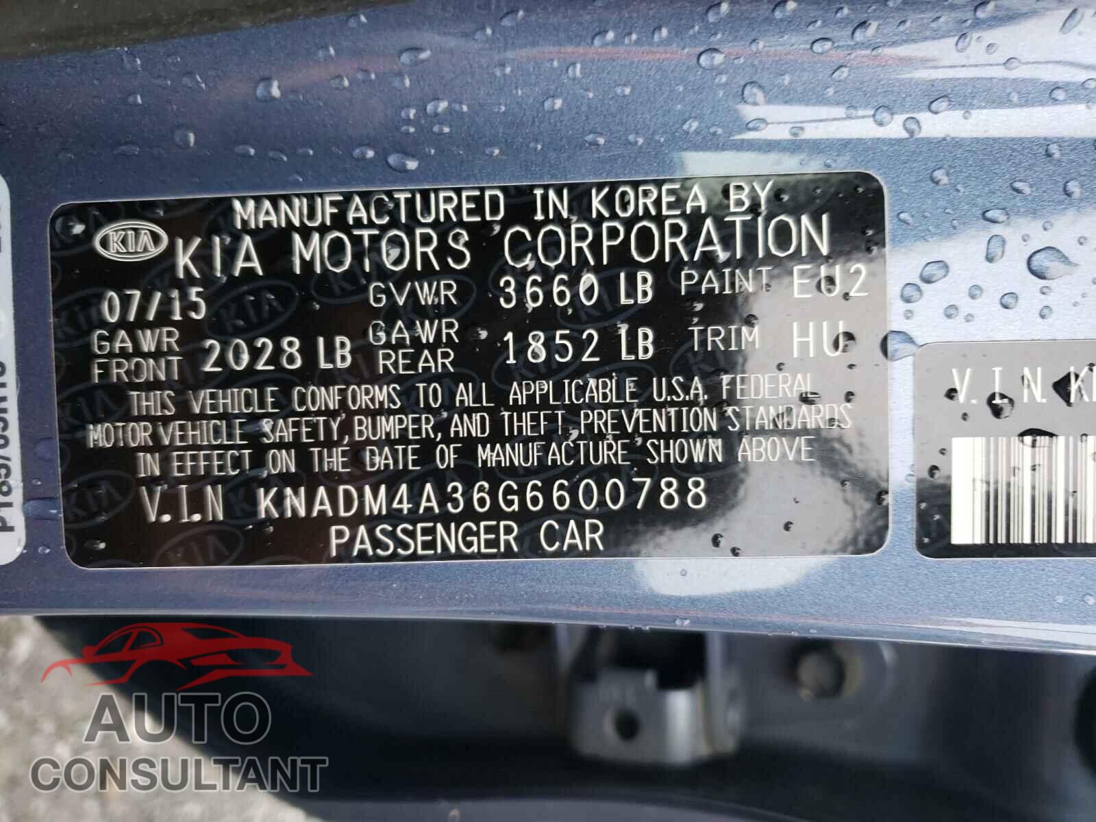 KIA RIO 2016 - KNADM4A36G6600788