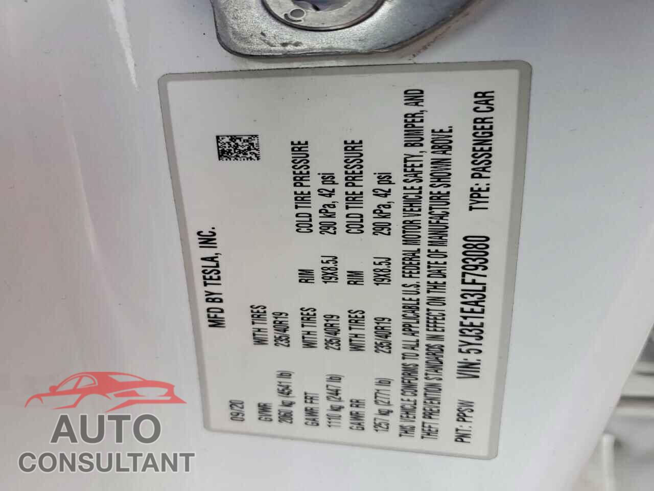 TESLA MODEL 3 2020 - 5YJ3E1EA3LF793080