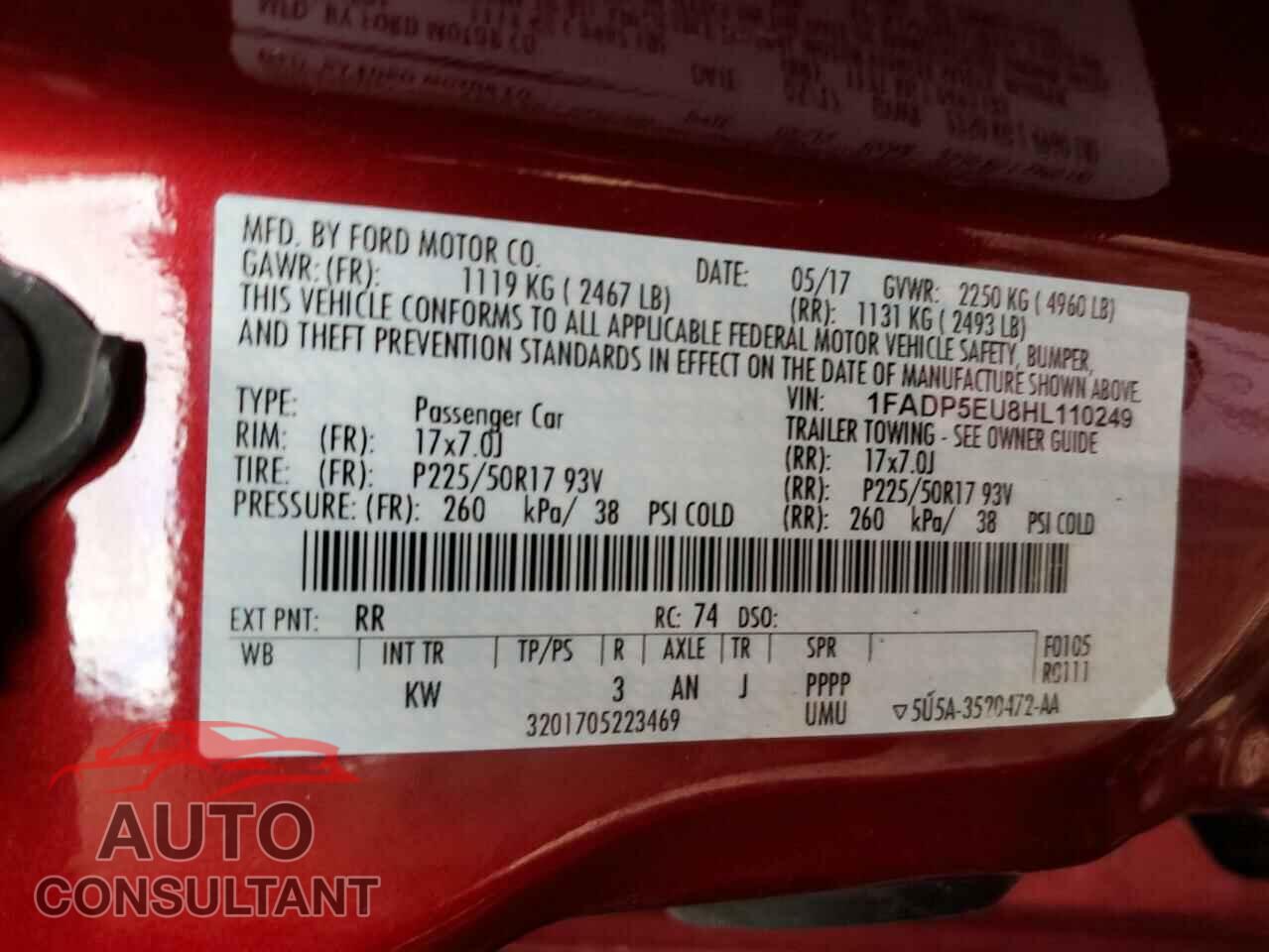 FORD CMAX 2017 - 1FADP5EU8HL110249