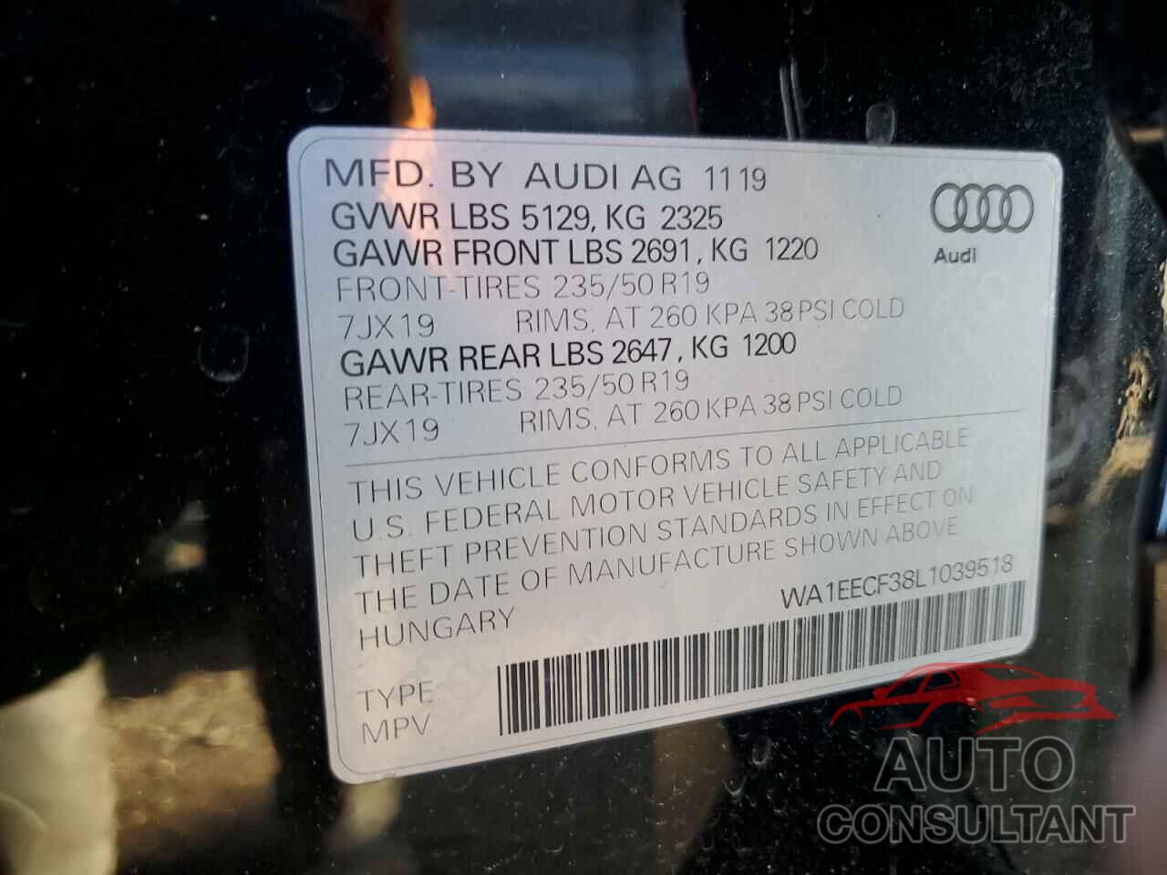 AUDI Q3 2020 - WA1EECF38L1039518