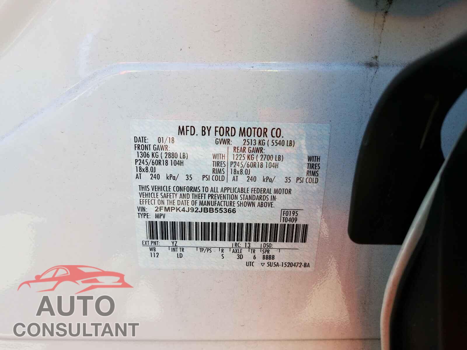 FORD EDGE 2018 - 2FMPK4J92JBB55366