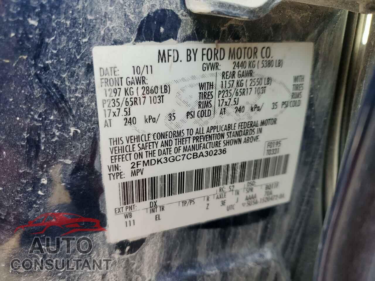 FORD EDGE 2012 - 2FMDK3GC7CBA30236