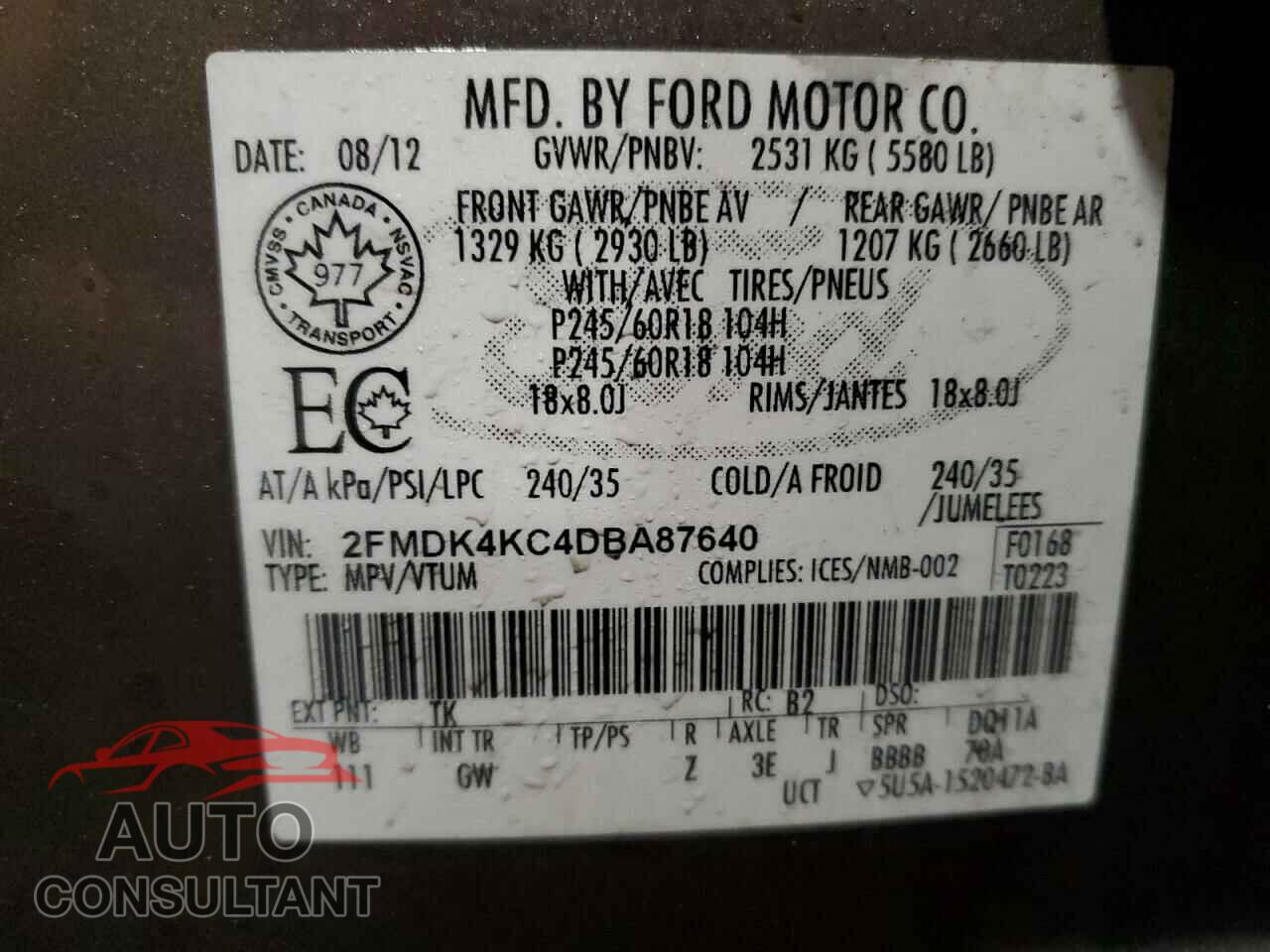 FORD EDGE 2013 - 2FMDK4KC4DBA87640