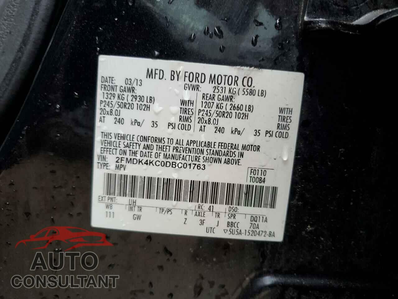 FORD EDGE 2013 - 2FMDK4KC0DBC01763