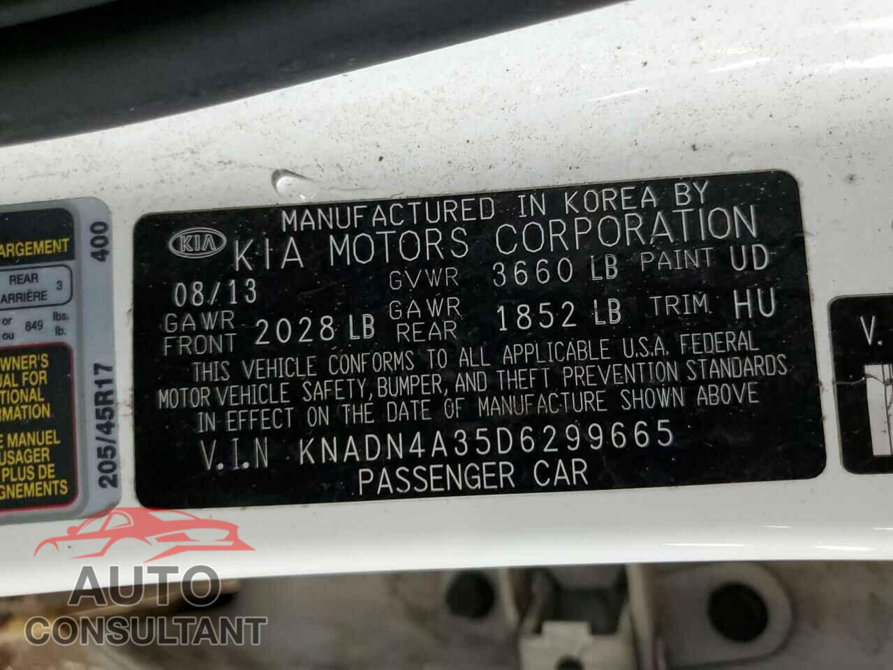 KIA RIO 2013 - KNADN4A35D6299665