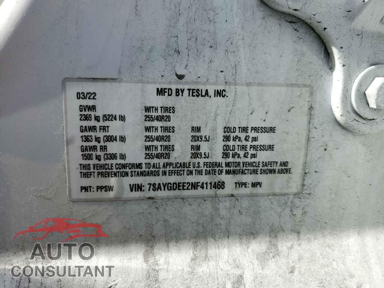 TESLA MODEL Y 2022 - 7SAYGDEE2NF411468