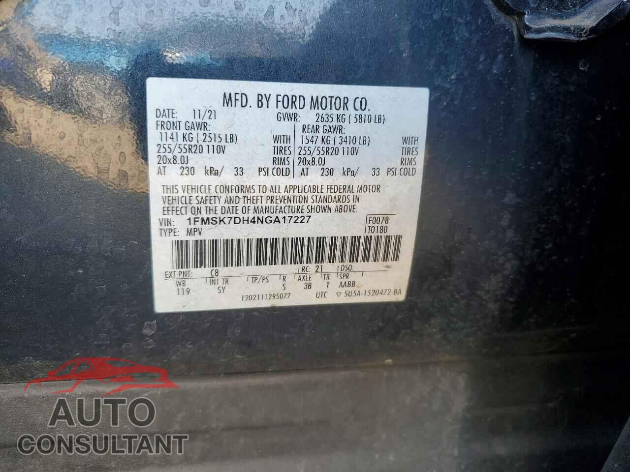 FORD EXPLORER 2022 - 1FMSK7DH4NGA17227