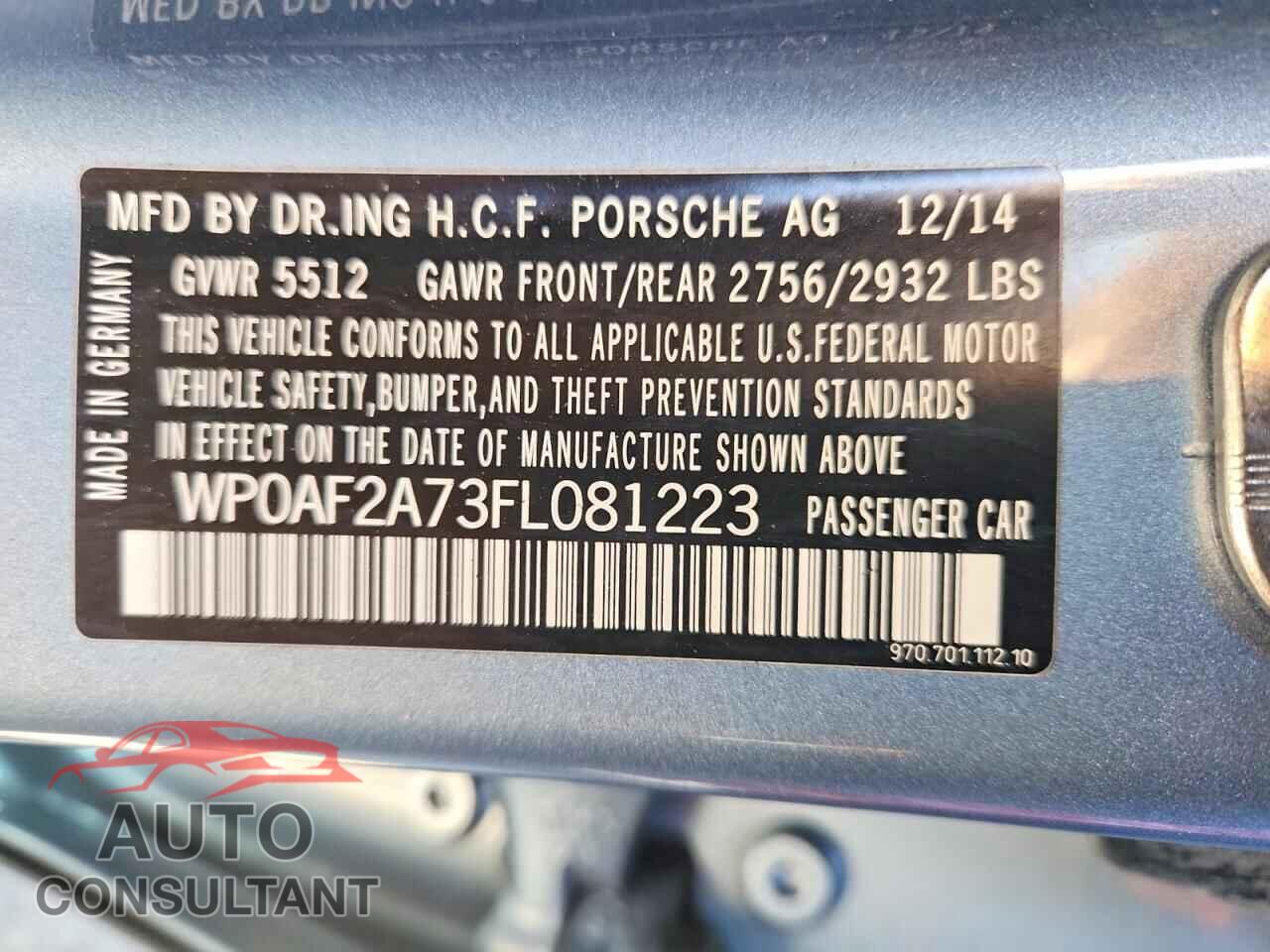 PORSCHE PANAMERA 2015 - WP0AF2A73FL081223