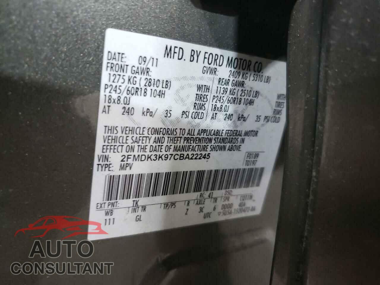 FORD EDGE 2012 - 2FMDK3K97CBA22245