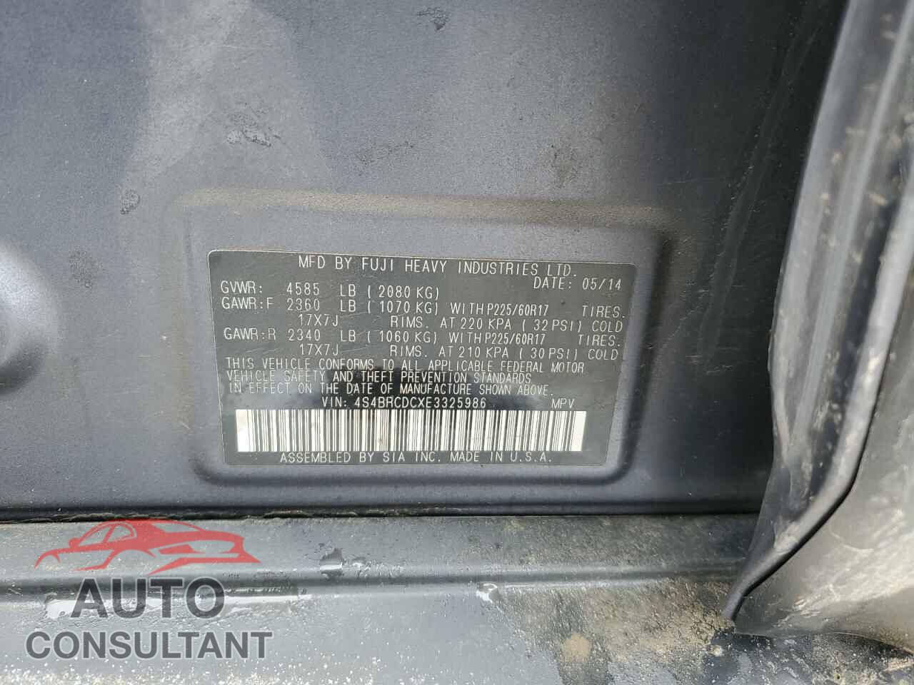 SUBARU OUTBACK 2014 - 4S4BRCDCXE3325986