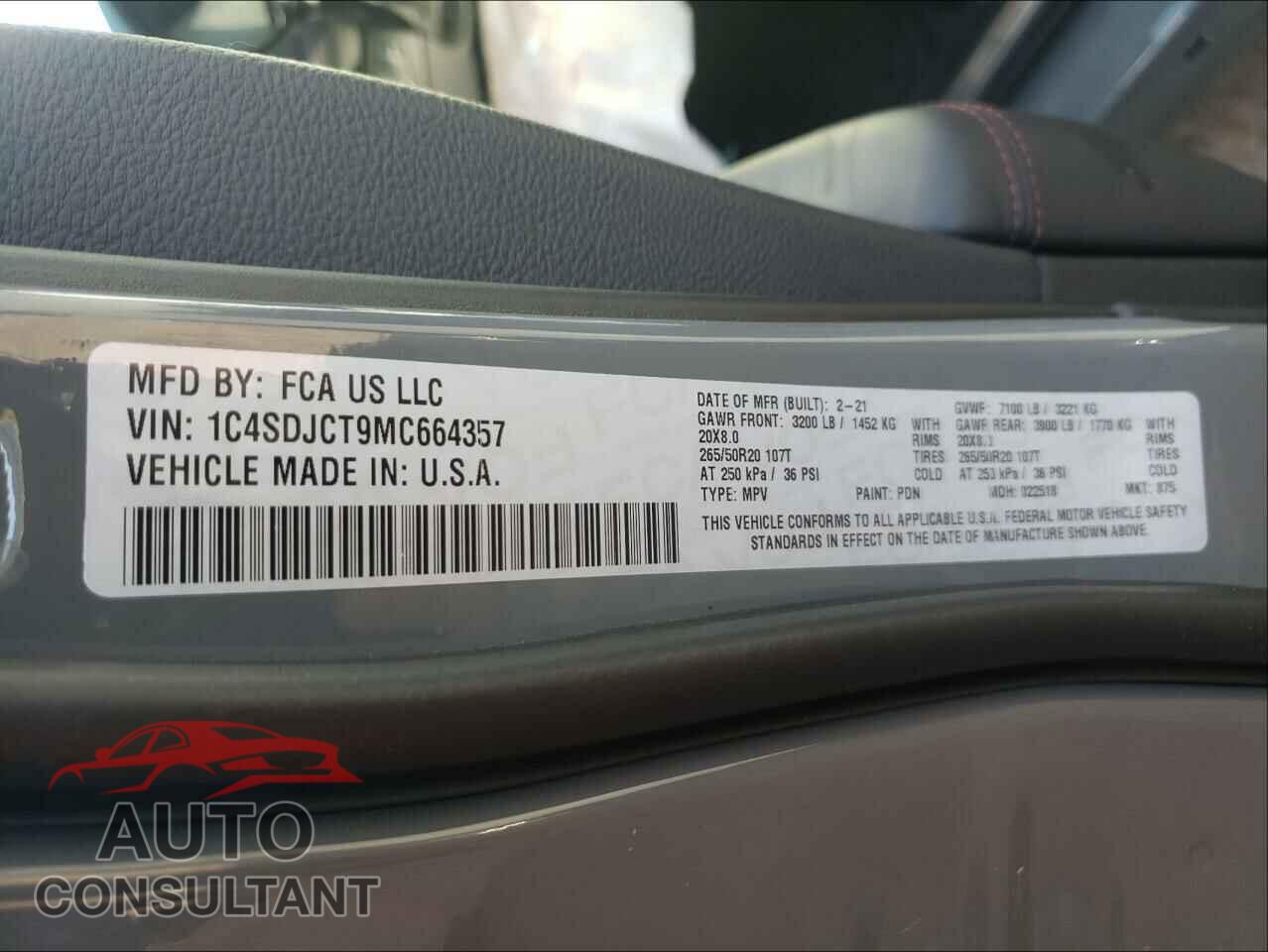 DODGE DURANGO 2021 - 1C4SDJCT9MC664357