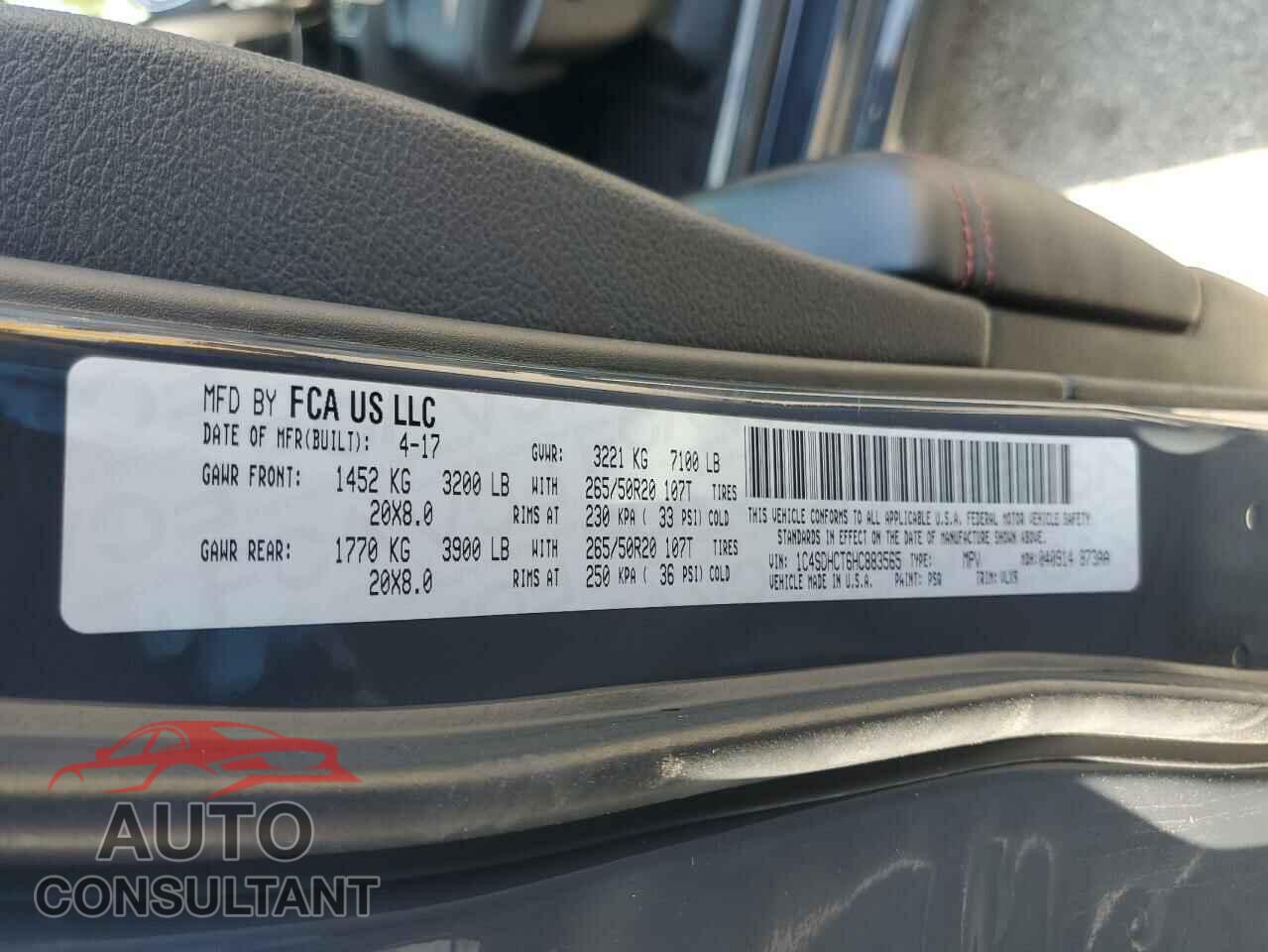 DODGE DURANGO 2017 - 1C4SDHCT6HC883565