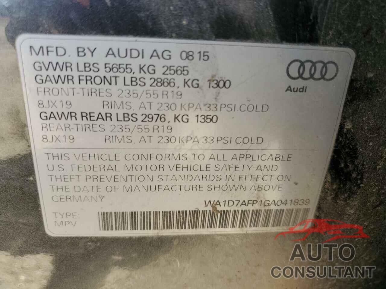 AUDI Q5 2016 - WA1D7AFP1GA041839