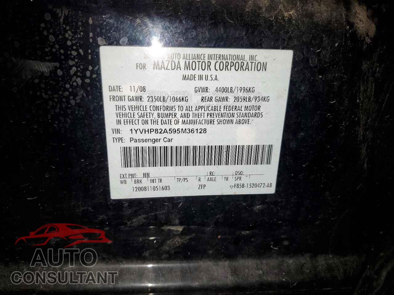 MAZDA 6 2009 - 1YVHP82A595M36128