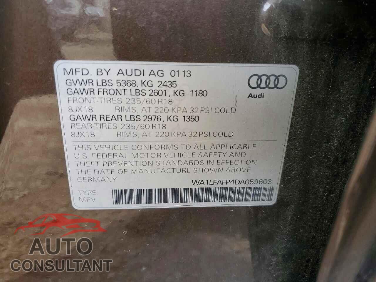 AUDI Q5 2013 - WA1LFAFP4DA059603