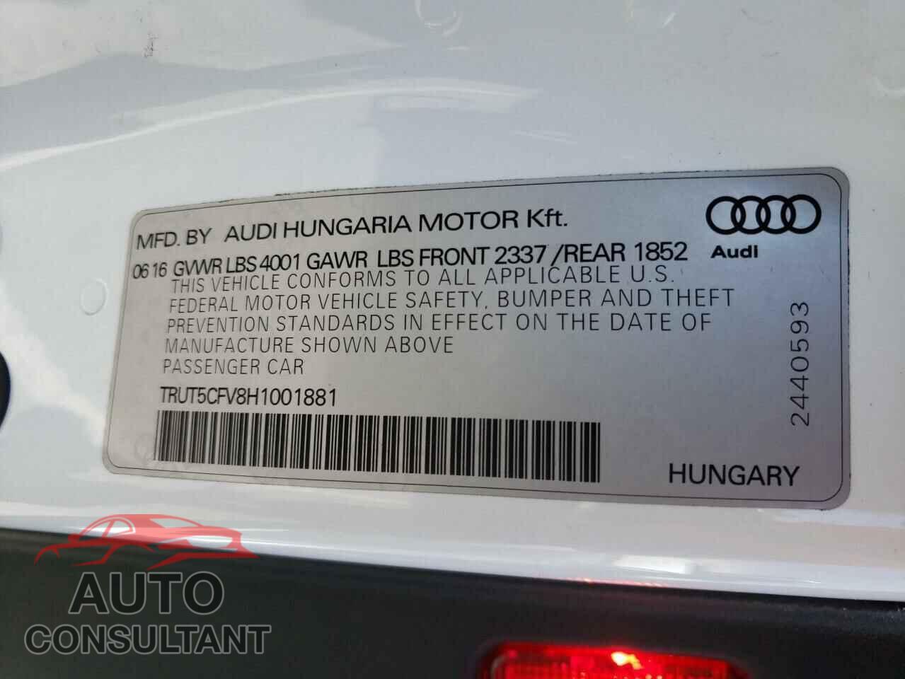 AUDI TT 2017 - TRUT5CFV8H1001881