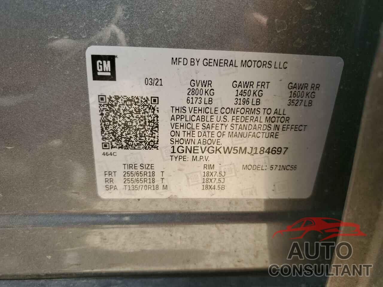 CHEVROLET TRAVERSE 2021 - 1GNEVGKW5MJ184697