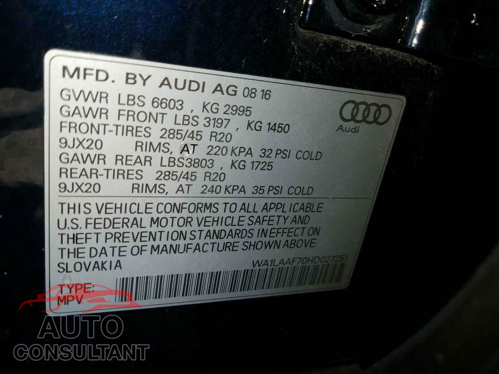 AUDI Q7 2017 - WA1LAAF70HD027251