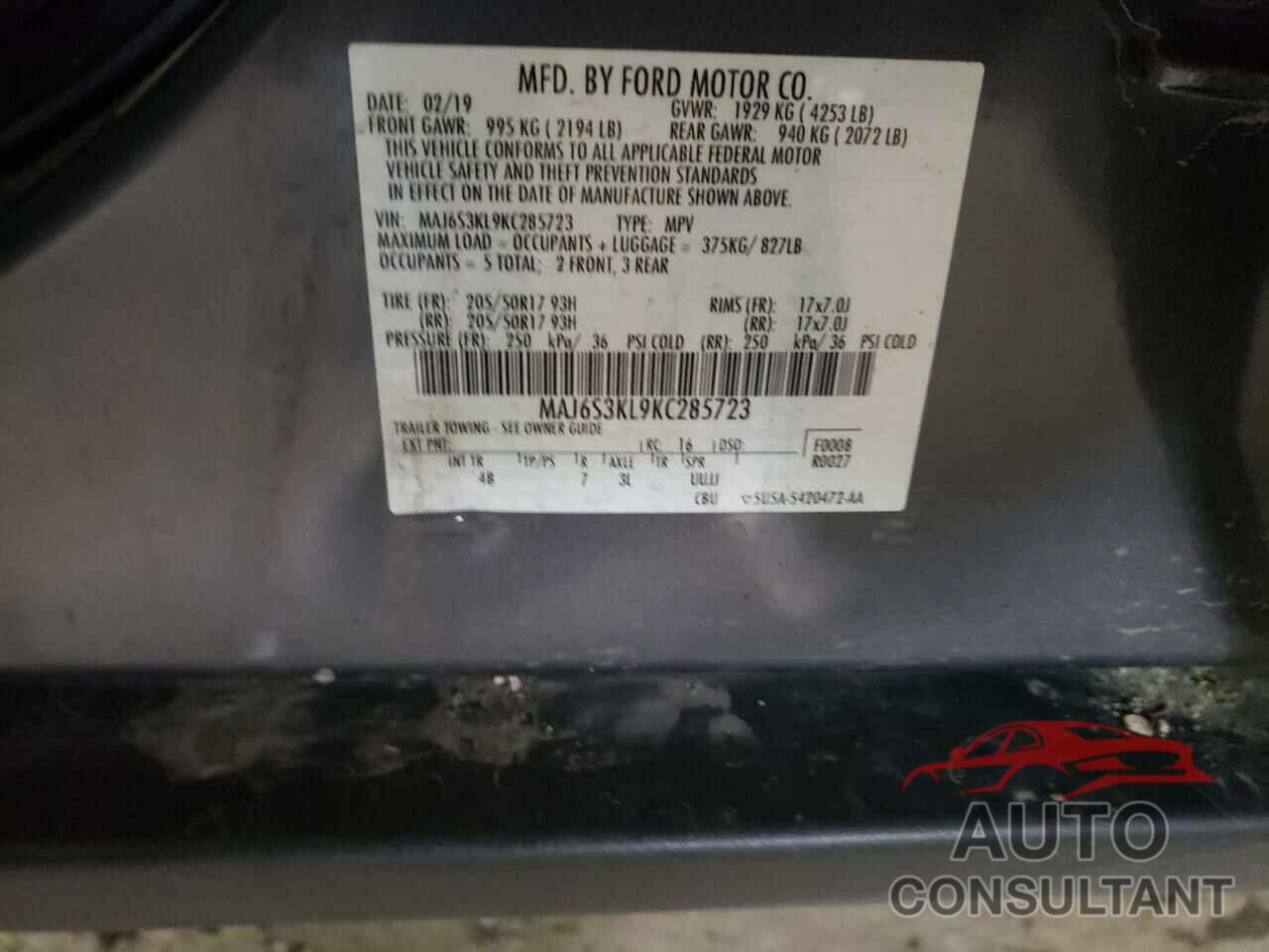 FORD ALL OTHER 2019 - MAJ6S3KL9KC285723