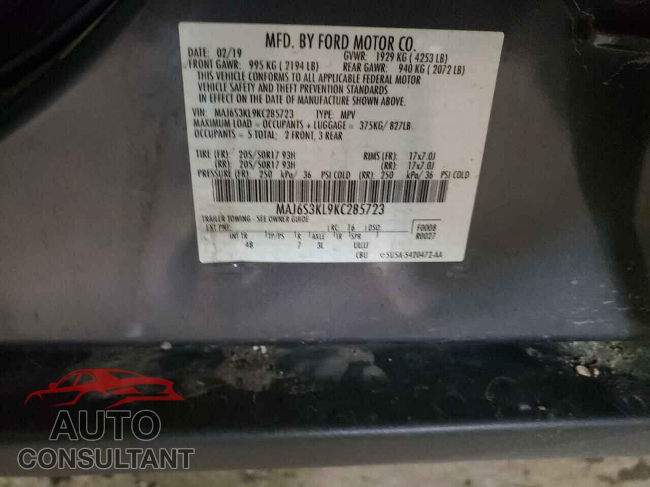 FORD ALL OTHER 2019 - MAJ6S3KL9KC285723