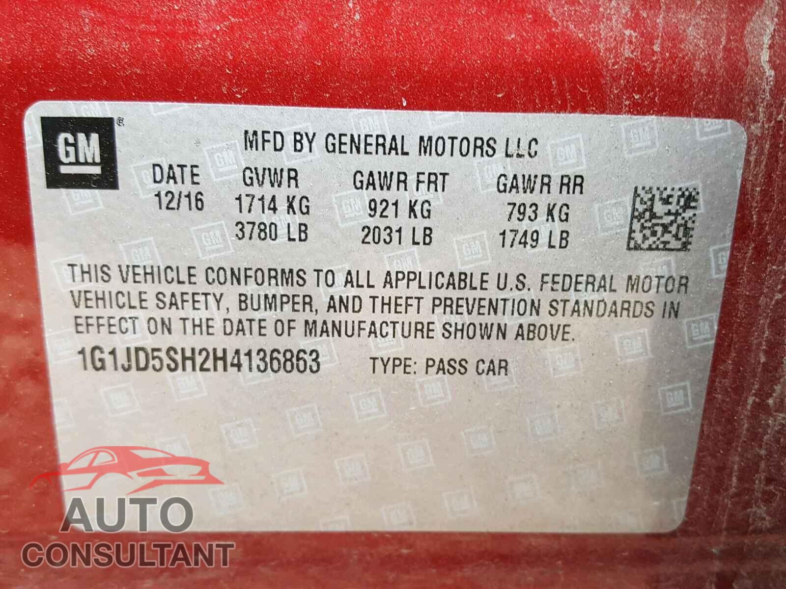 CHEVROLET SONIC 2017 - 1G1JD5SH2H4136863