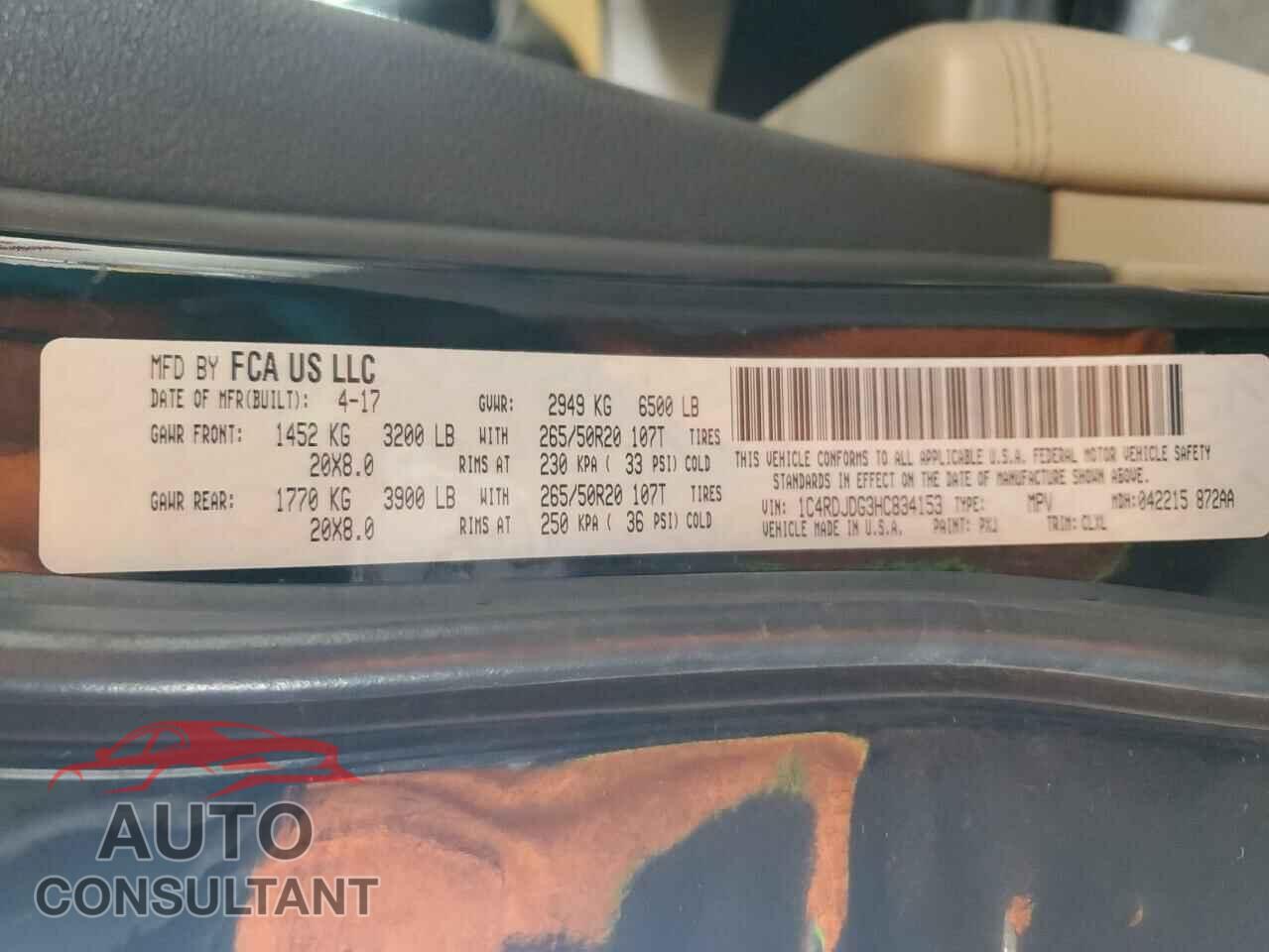 DODGE DURANGO 2017 - 1C4RDJDG3HC834153