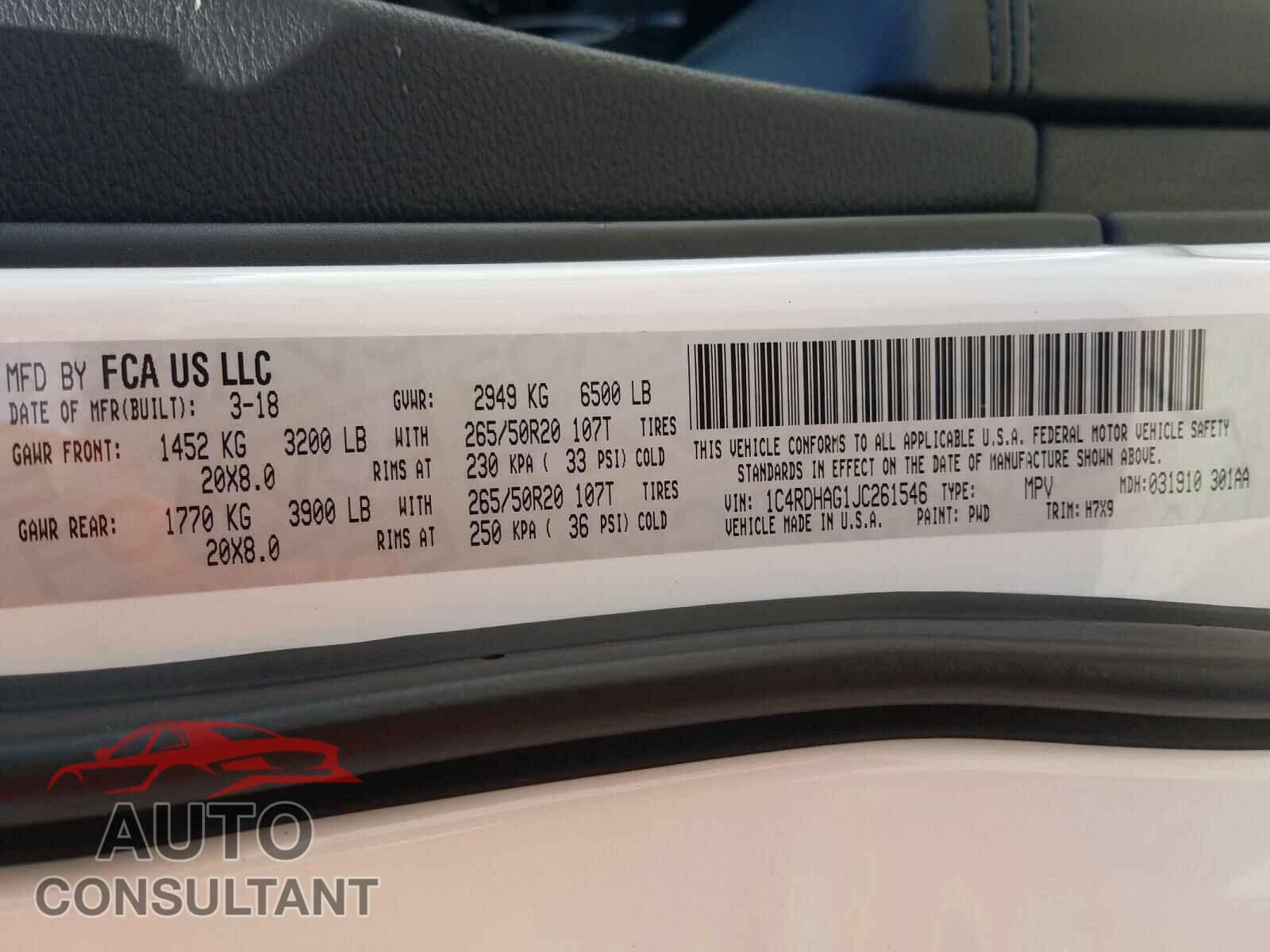 DODGE DURANGO 2018 - 1C4RDHAG1JC261546