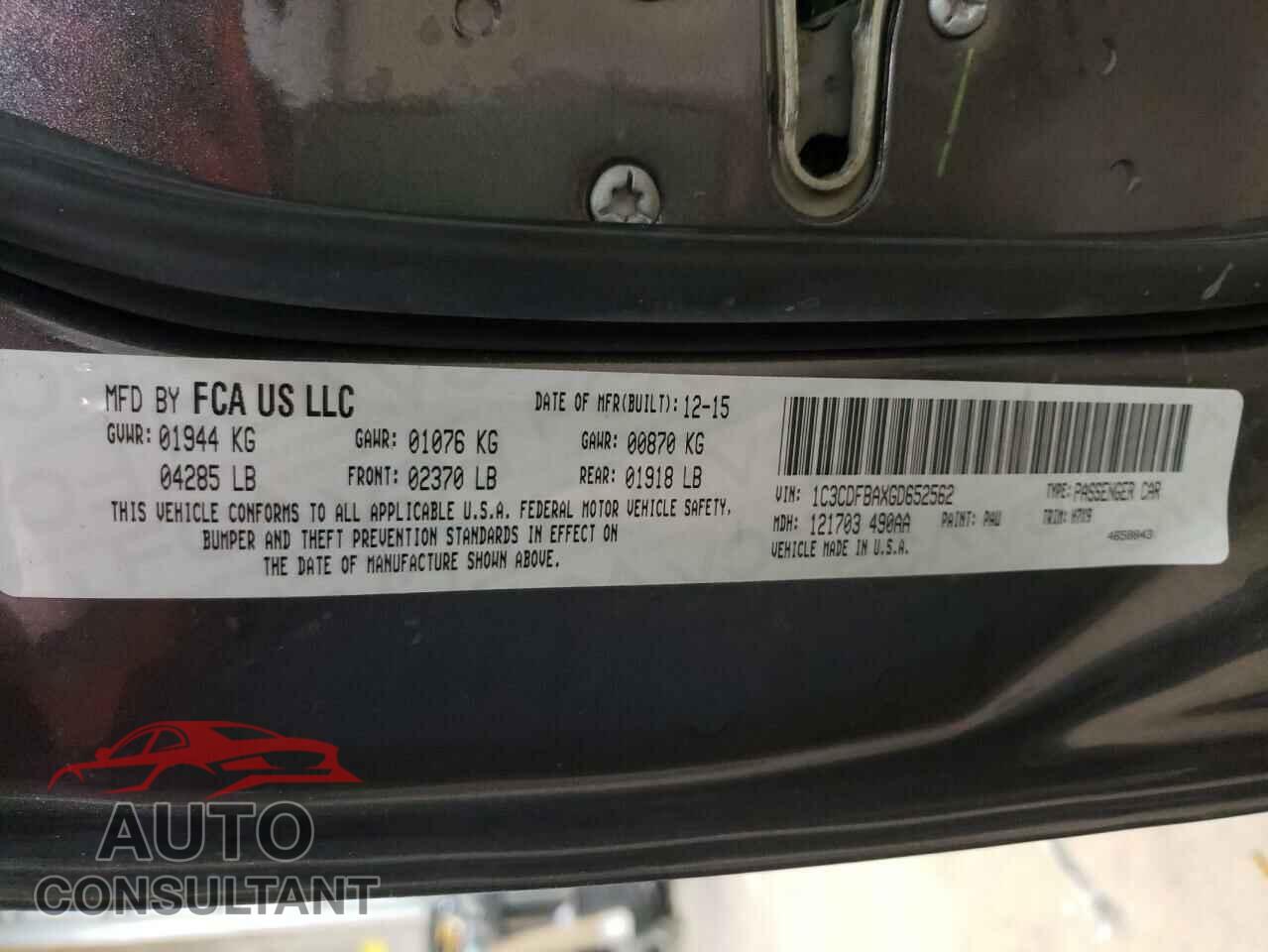 DODGE DART 2016 - 1C3CDFBAXGD652562