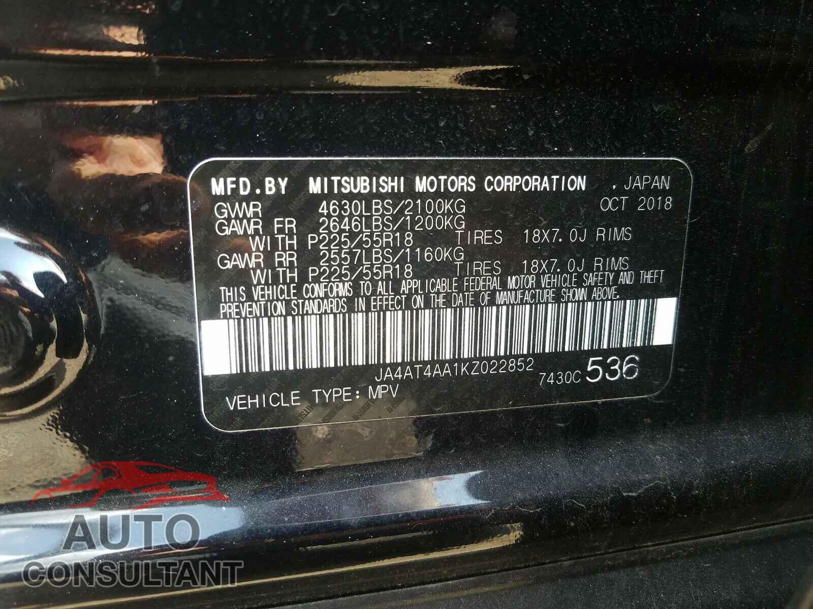 MITSUBISHI ECLIPSE 2019 - JA4AT4AA1KZ022852