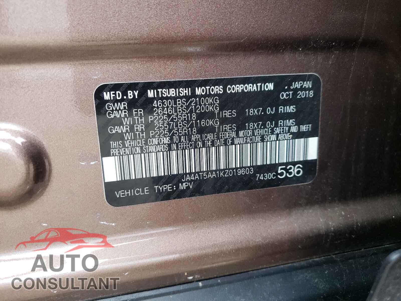 MITSUBISHI ECLIPSE 2019 - JA4AT5AA1KZ019603