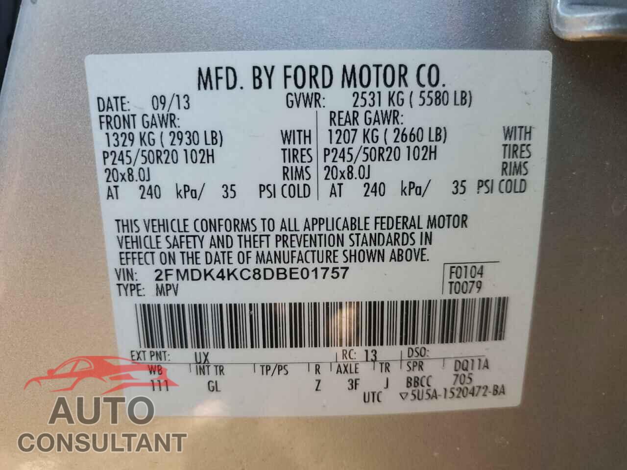FORD EDGE 2013 - 2FMDK4KC8DBE01757