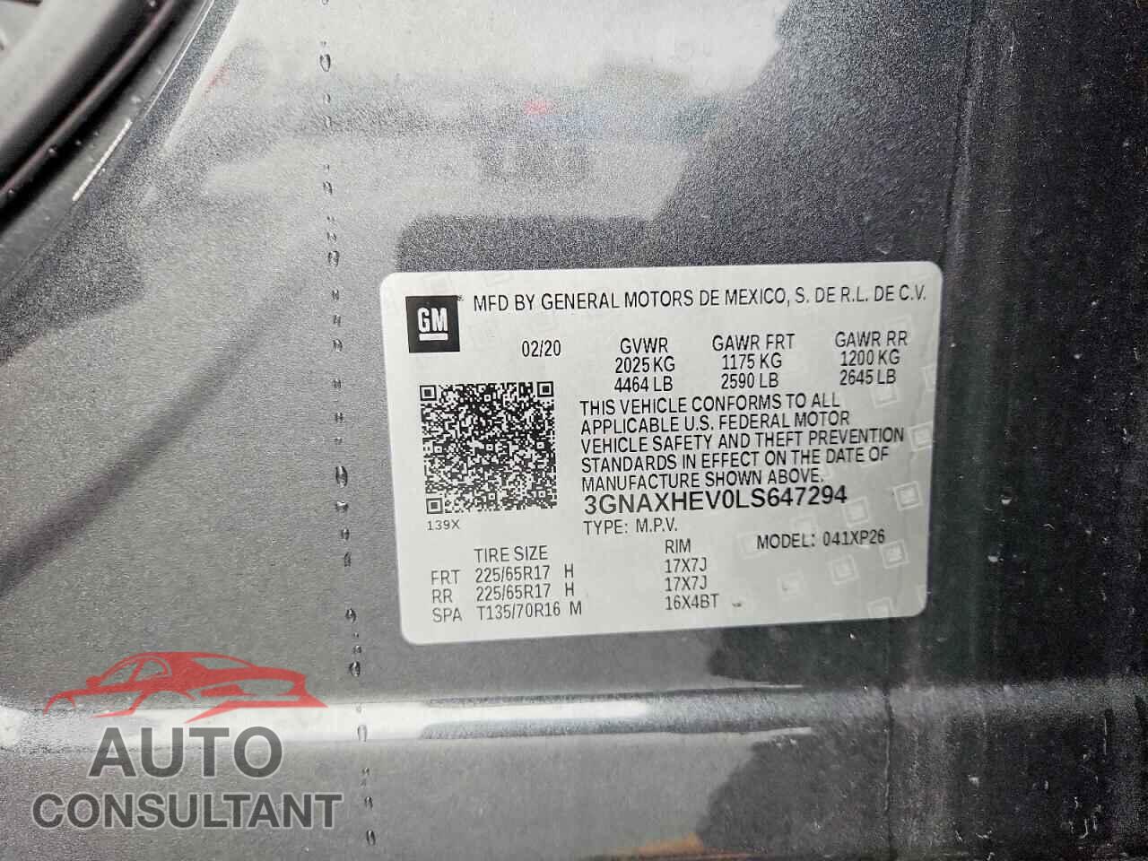CHEVROLET EQUINOX 2020 - 3GNAXHEV0LS647294