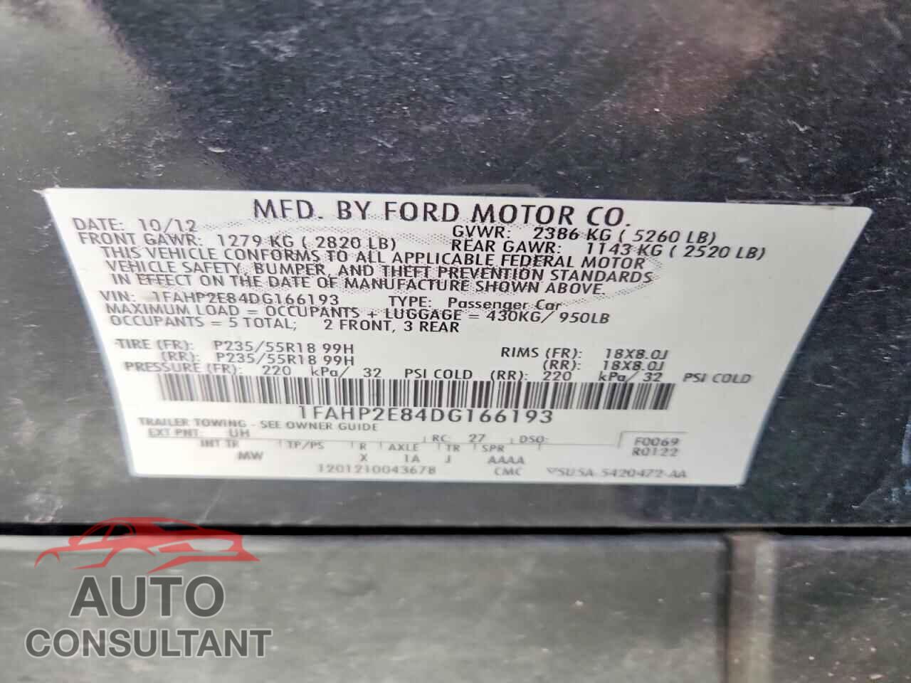 FORD TAURUS 2013 - 1FAHP2E84DG166193