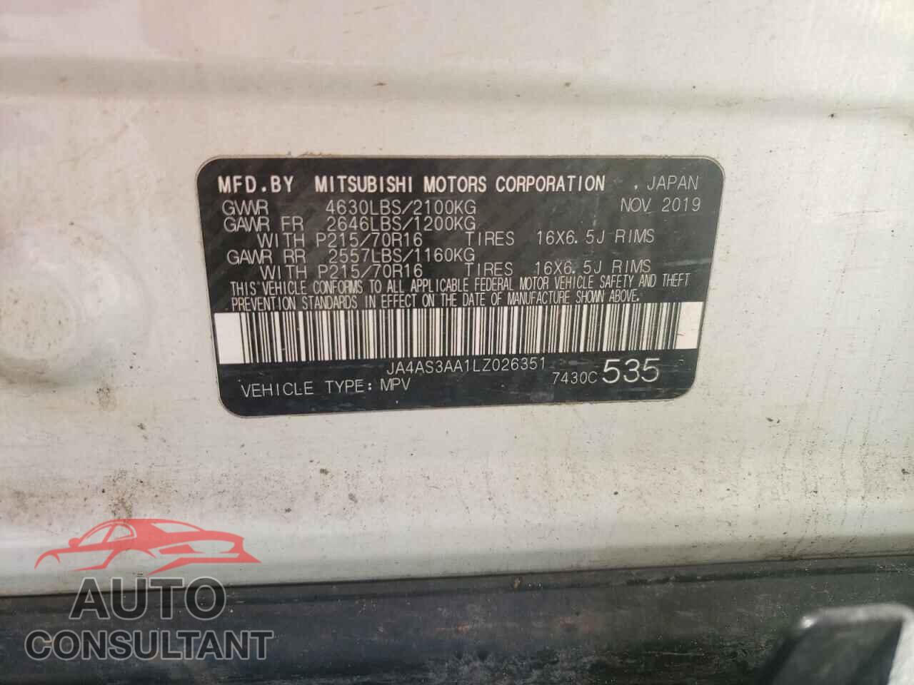 MITSUBISHI ECLIPSE 2020 - JA4AS3AA1LZ026351