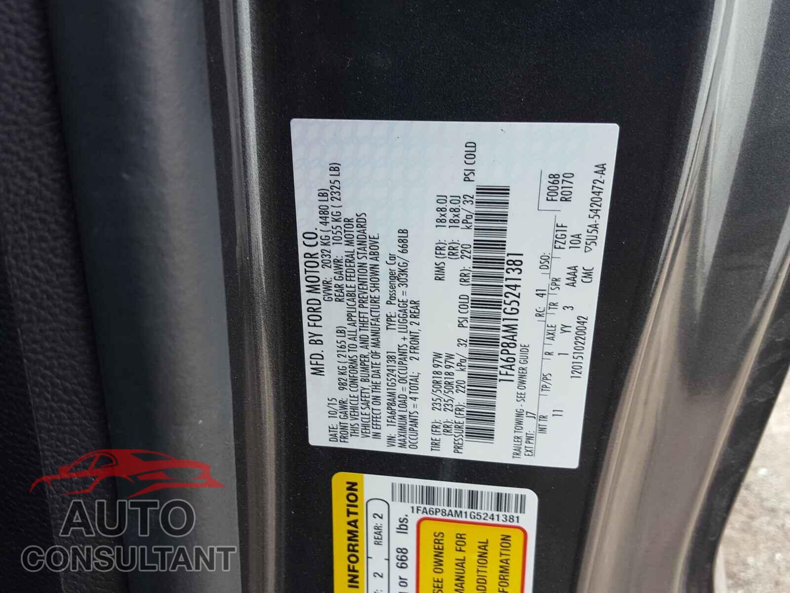 FORD MUSTANG 2016 - 1FA6P8AM1G5241381